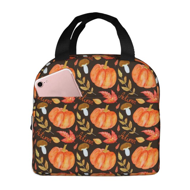 Easygdp Autumn Pumpkin Bolsa Térmica Premium - Tela Oxford Impermeable, Gran Capacidad, Bolsillo Frontal, Unisex para Trabajo, Escuela, Actividades al Aire Libre y Picnics