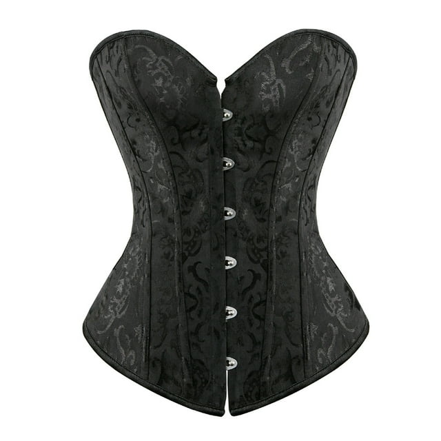 Grebrafan Corset Demoiselle d'Honneur Fête Brocart Bustier Femme Noir TG