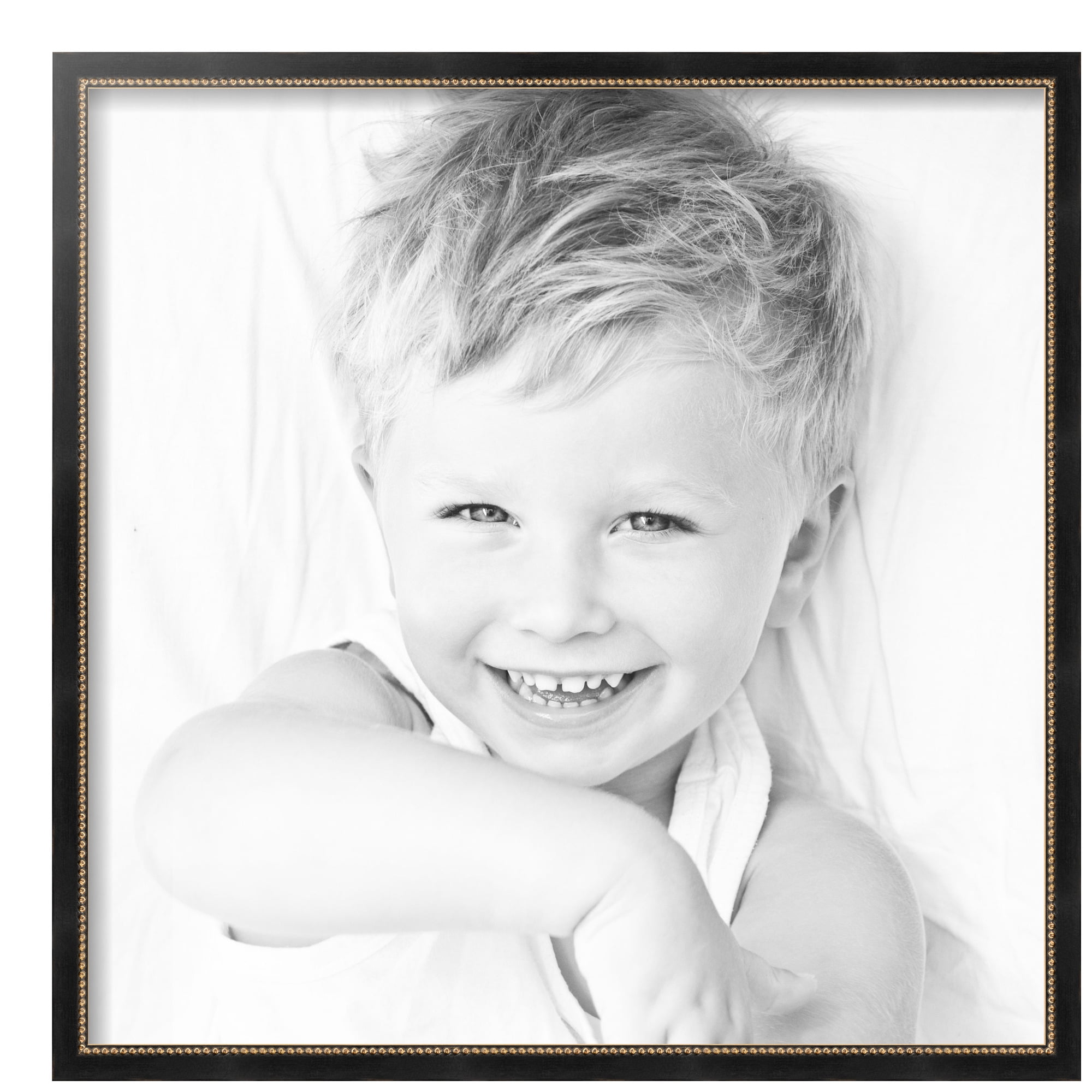 ArtToFrames 20" x 20" Black Square with Gold Beads Picture Frame, 20x20 inch Black Wood Poster Frame (WOM-5021),  Pack
