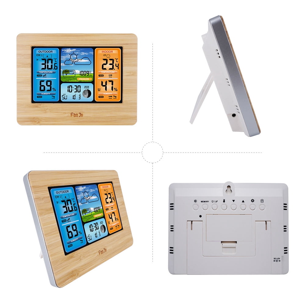 USB Power Cord Digital Weather Station LCD Alarm Clock with Outdoor Sensor for Home and Office Use