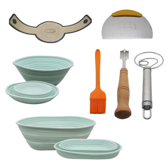 Sourdough Starter Kit – 7-Piece Bread Baking Set with Silicone Proofing Basket, Danish Dough Whisk, and Dough Scraper – Complete Sourdough Tools for Home Bakers
