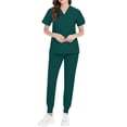 thumbnail image 2 of Scrubs for Women Sets Stretch V-Neck Scrub Top & Cargo Pants with Multi Pockets Anti-Wrinkle Dark Green L, 2 of 4