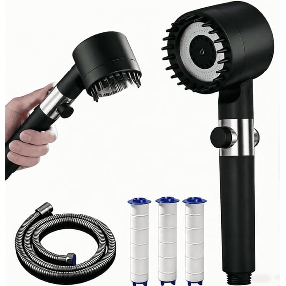 SORIUOOU Filtered Shower Head with Handheld, High Pressure Showerhead with on/off Switch, Water Softener Filter for Hard Water & Skin Hair Care,Chrome
