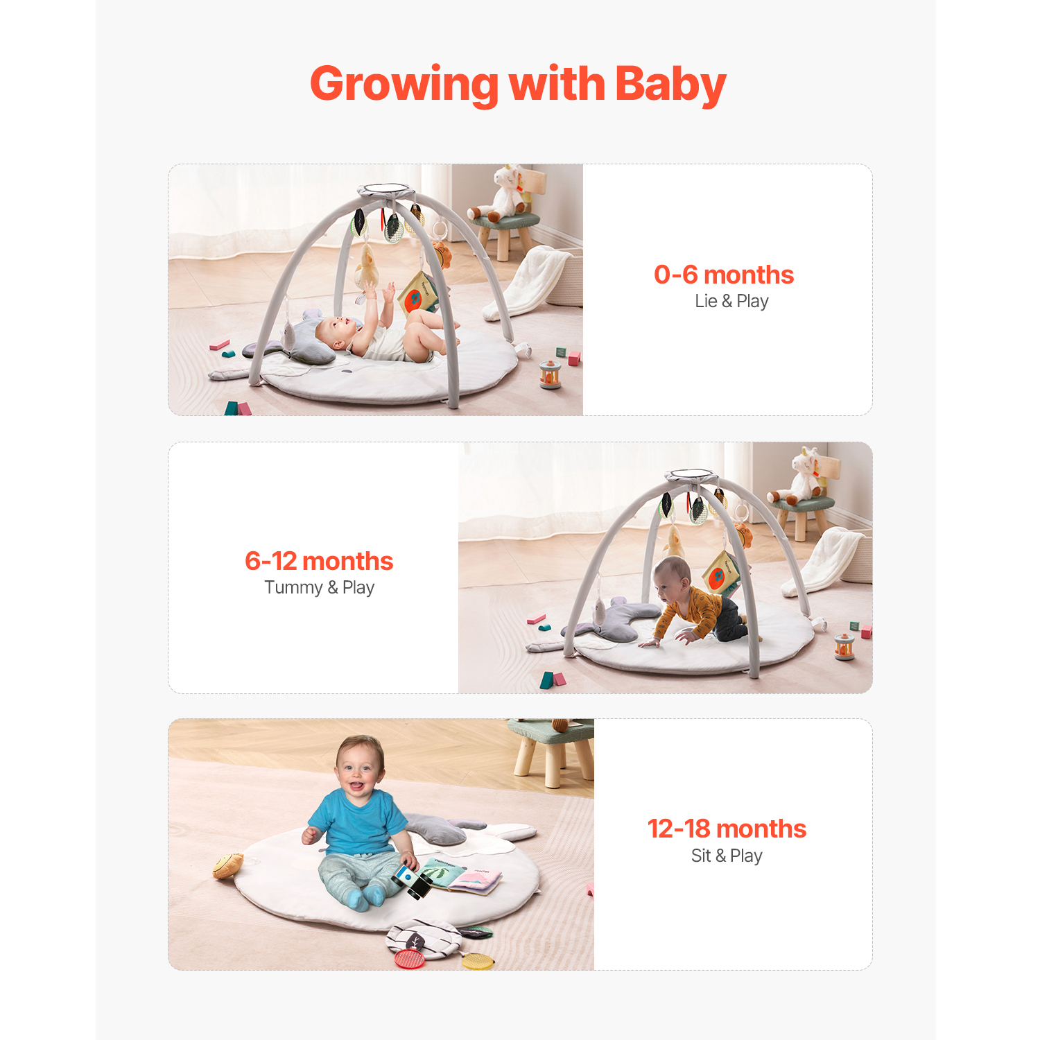 KFFKFF Baby Play Gym Mat,Includes 5 removable hanging toys and tummy time pillow,Ages 0-18 Months,39.1 x 32.7 x 21.7 in
