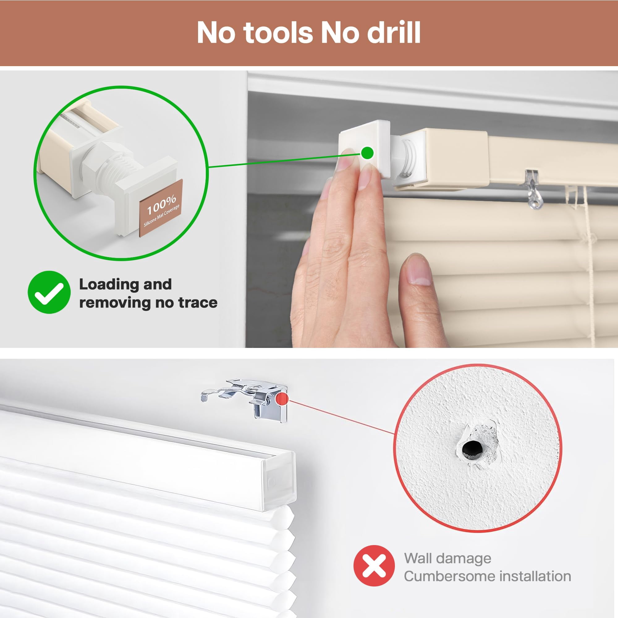 LazBlinds No Tools No Drill Cordless 1" Vinyl Mini Blinds, 100% Privacy S-Curve Blinds for Indoor Windows, Room Darkening Horizontal Window Blinds and Shades for Home, 34 1/2" W x 48" H, Beige
