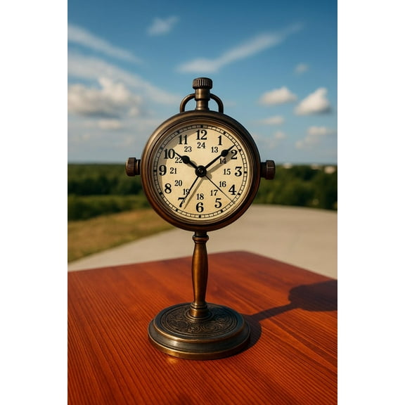 Vintage Desk Clock on Brass Stand – Retro Globe Style Table Clock – Antique Look Office Decor