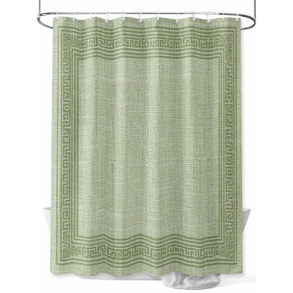 Shower Curtain Green Linen Key Design Bathroom Curtains with Hooks, Waterproof Fabric Geometric Back Print Bath Shower Curtains Set for Bathroom Bathtubs Decor 36x72 Inch