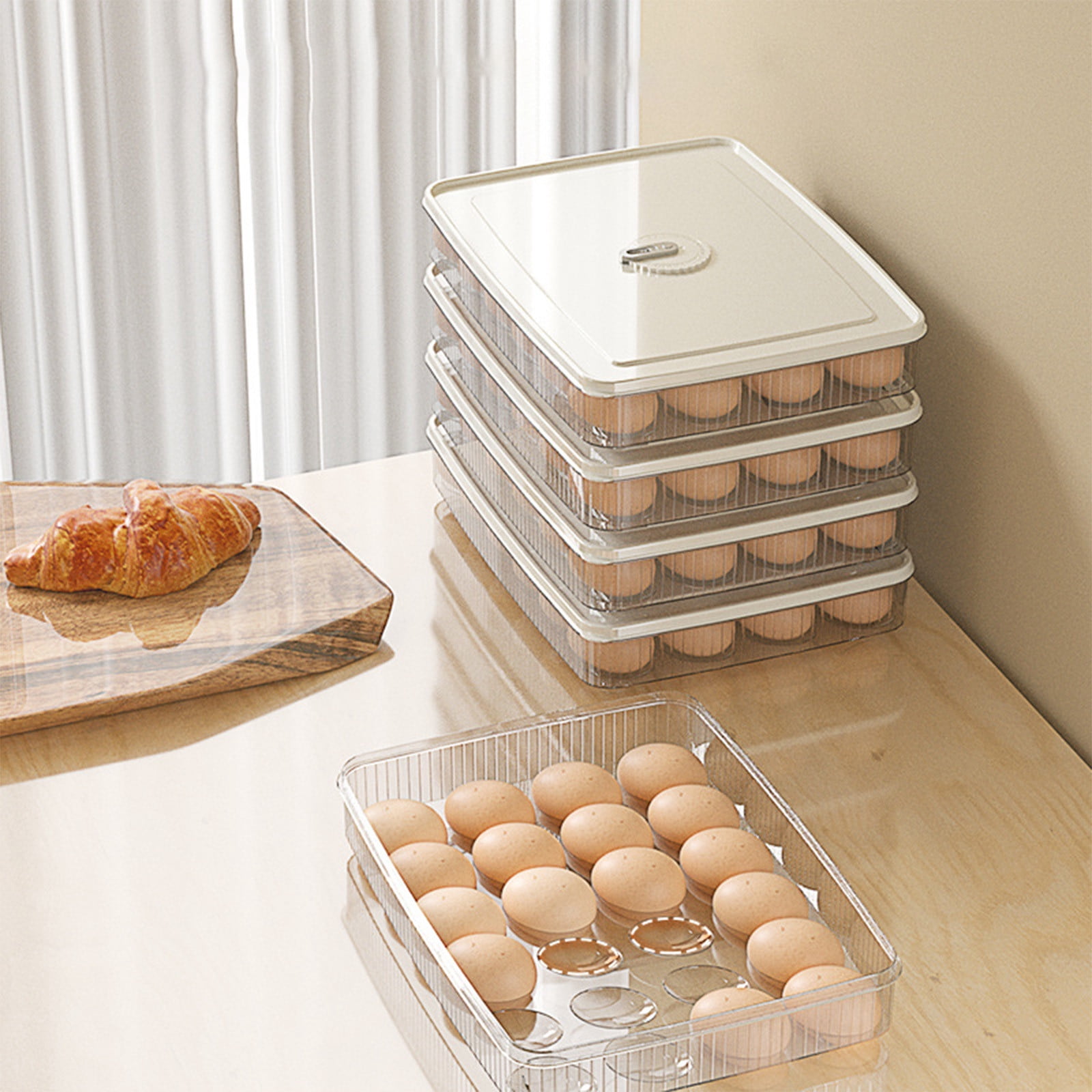 Inerposs Egg Holder Organizer, 2 Pack Egg Storage Container, 24 Capacity Refrigerator Storage Bin, Stackable Eggs Tray with Lid, Clear Egg Rack for Kitchen Fridge