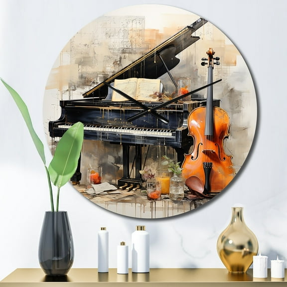 Designart "Music Melancholy harmonies Subdued" Music Oversized Wall Clock