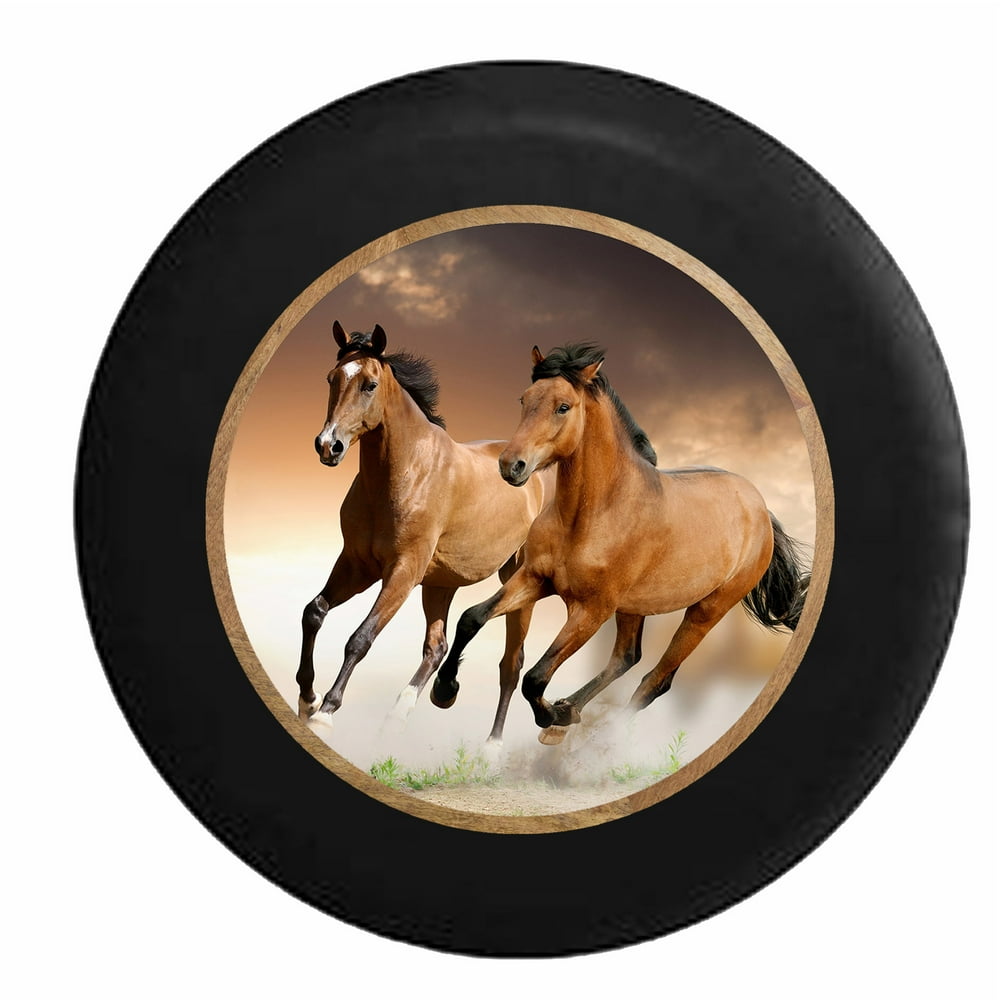 Galluping Brown & Tan Horses Jeep RV Camper Spare Tire Cover Black 33 ...