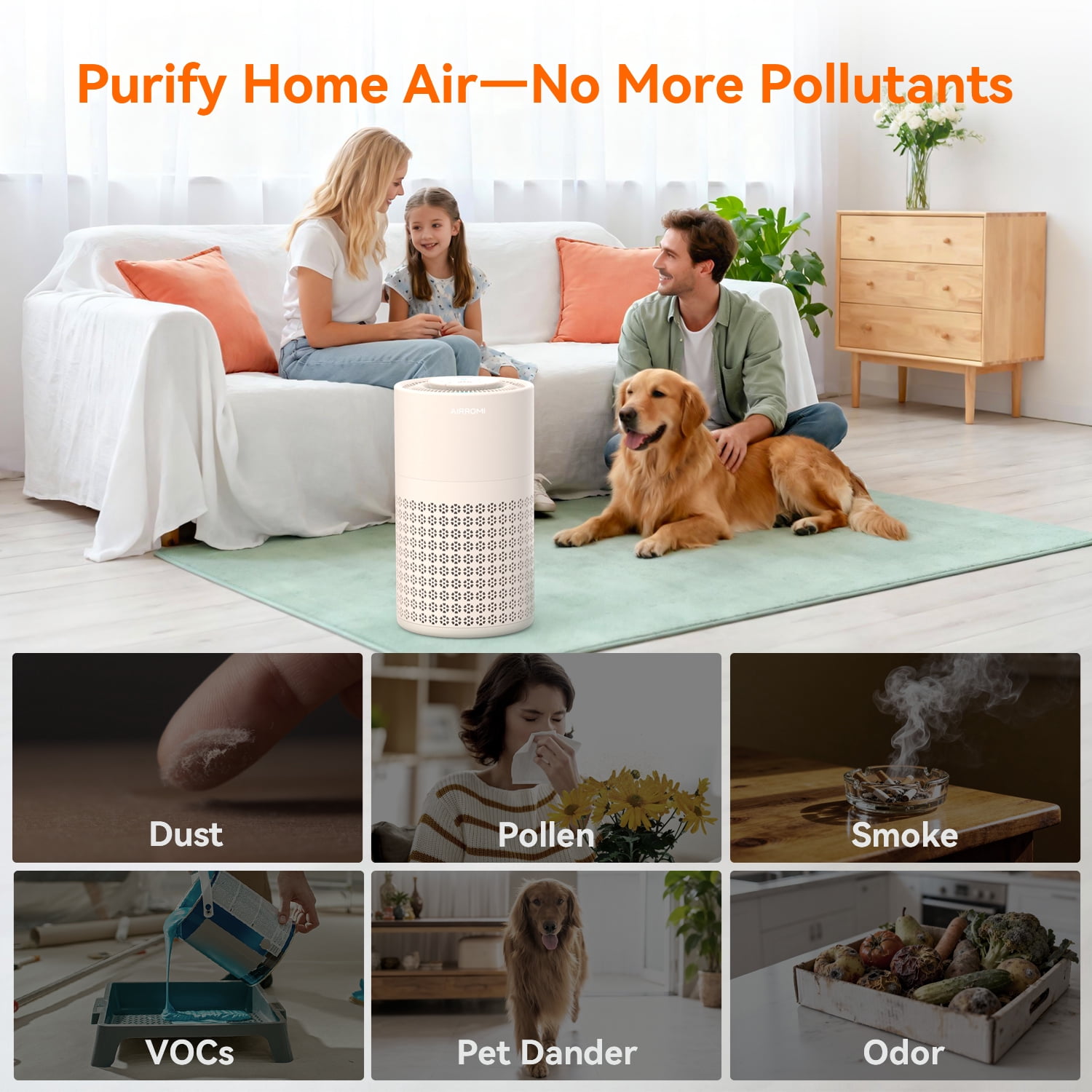 AIRROMI Air Purifier for Home Bedroom Covers 990 Ft² - Hepa 3-in-1 Filter, with Aromatherapy, Night Light & Timer, Remove Smoke, Pet Dander, Odor, Dust,A2001 Beige