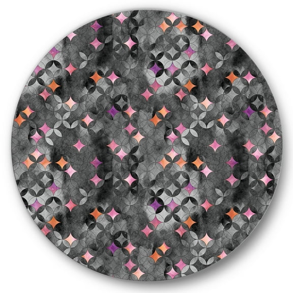 Designart 'Geometry Pink Stars With Intersecting Circles' Modern Circle Metal Wall Art 36x36 - Disc of 36