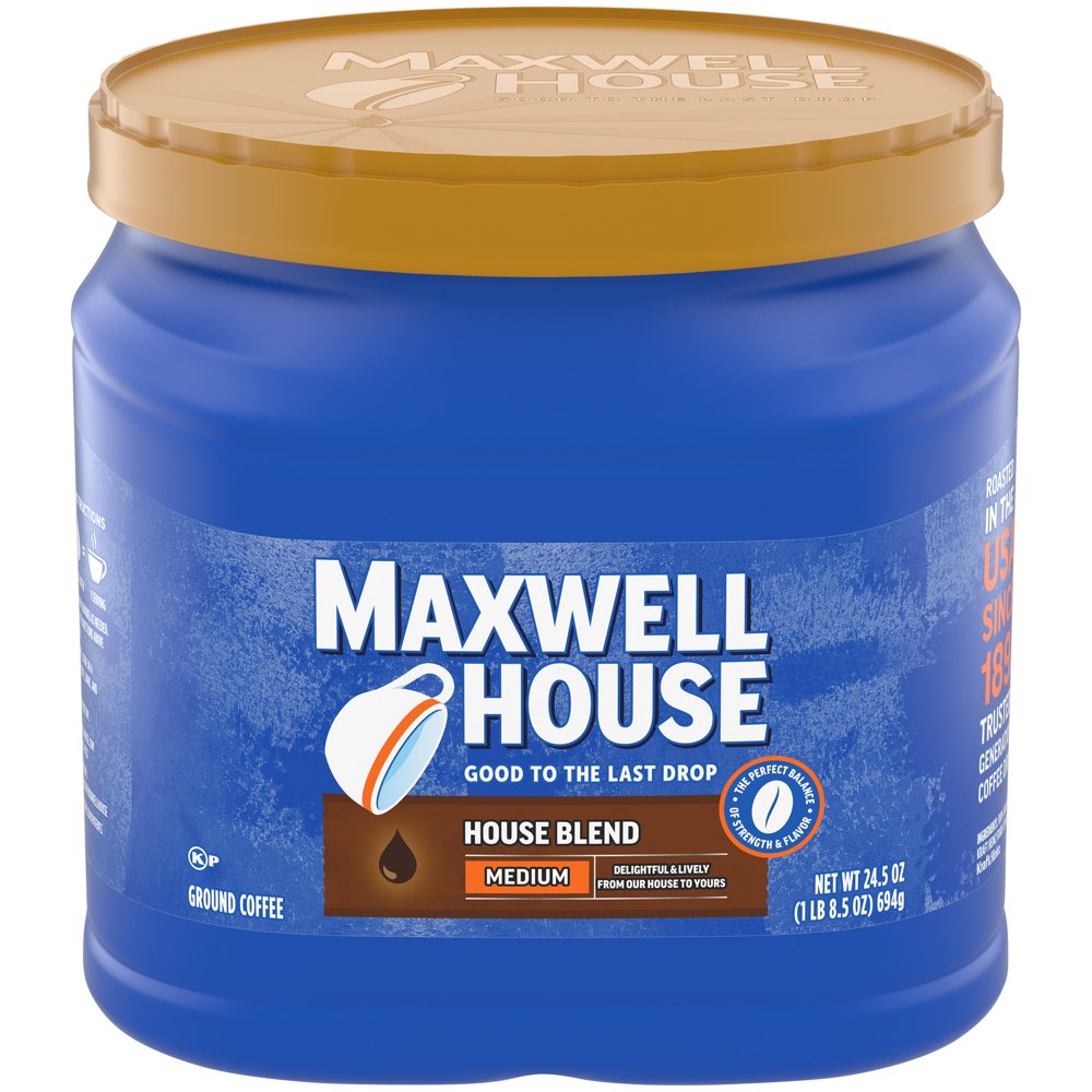 Maxwell House House Blend Medium Roast Ground Coffee, 24.5 oz Canister