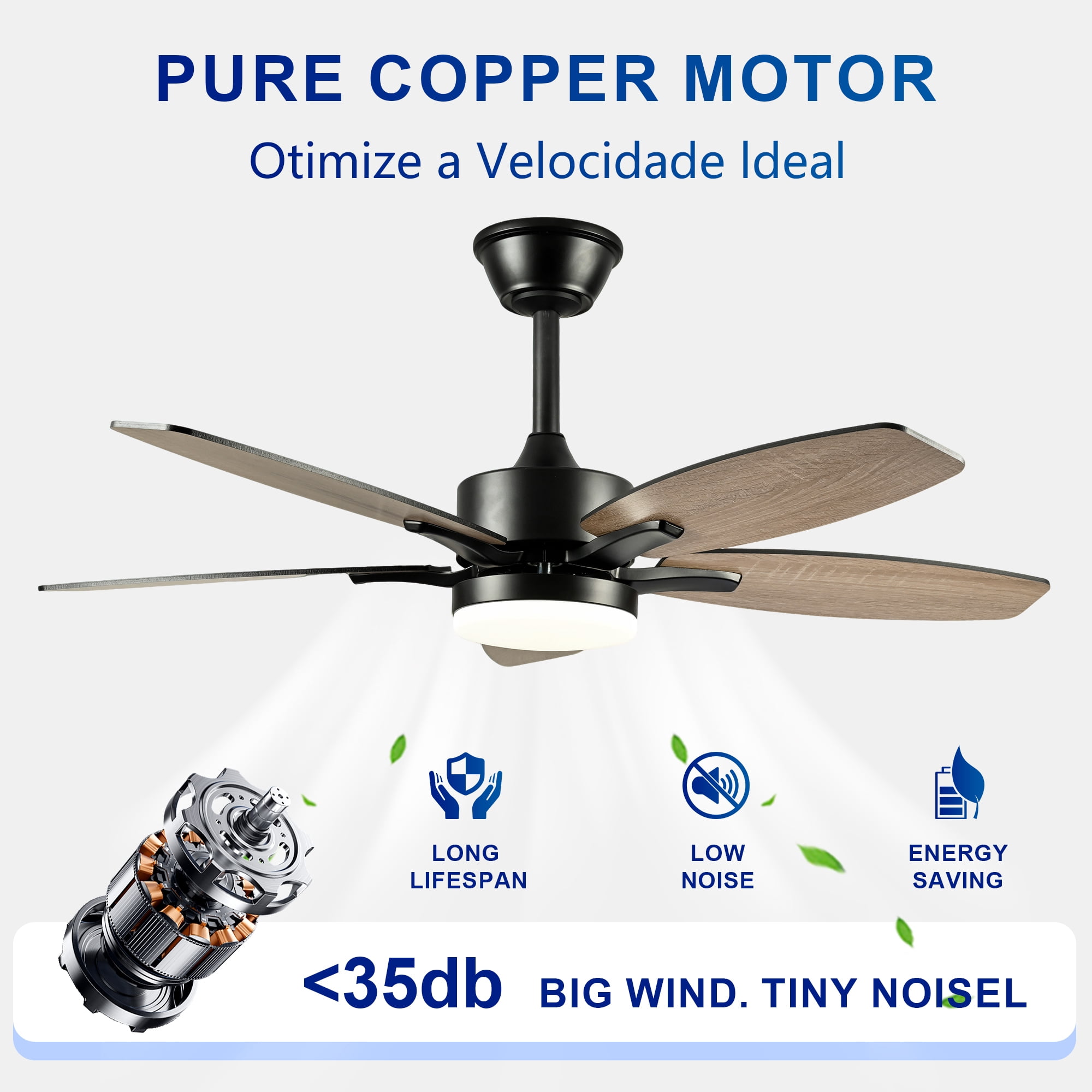 Leumius 48" Ceiling Fan with Lights and Remote Control,Quiet DC Motor Ceiling Fans 6 Speed Levels,Reversible Ceiling Fan for Patio Living Room Bedroom Office