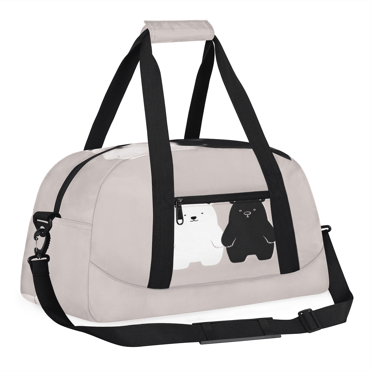 Herdesigns Cute Sports Duffle Bag for Women & Men, Black and White Bear Gym Bag Dance Bag Overnight Bag Carry On Weekender Travel Bag