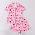 thumbnail image 2 of Valentine's Day Women's 2 Piece Pajamas Set Short Sleeve Button Down Shirt and Shorts Cute Print Sleepwear Pjs Sets S-XXL, 2 of 9
