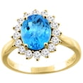 thumbnail image 1 of 14K Yellow Gold Natural Swiss Blue Topaz Ring Oval 9x7 mm Diamond Accents, size 5.5, 1 of 3