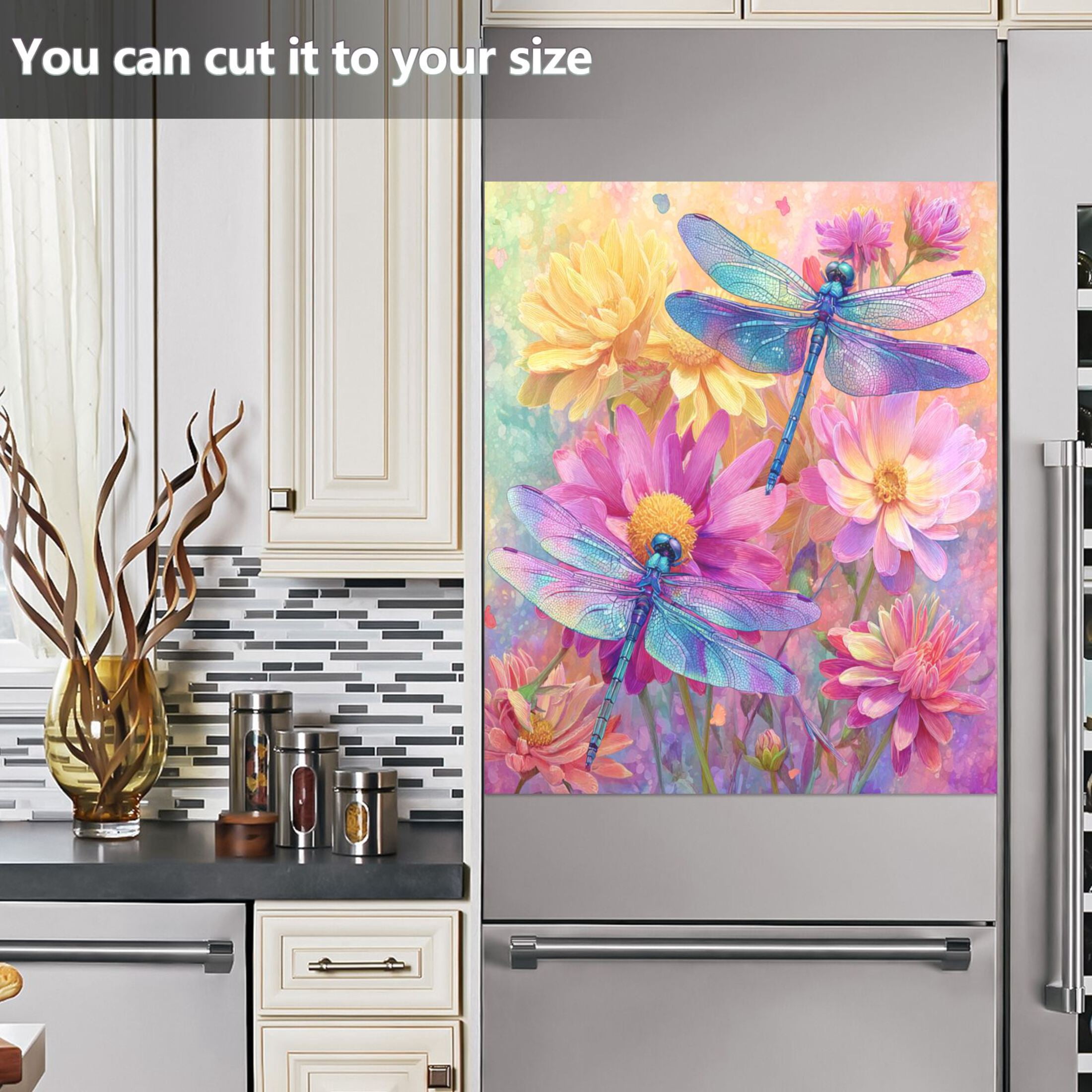 23"x26" Dishwasher Magnetic Refrigerator Magnet Cover Sticker Home Decorative Summer Dragonfly Blooms Print