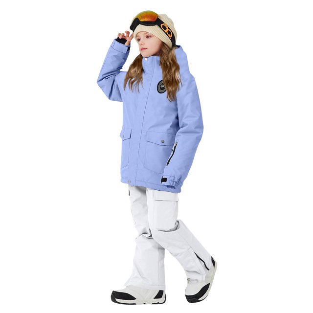 Conjunto de dos piezas de poliéster para niñas, con capucha y manga larga, para invierno, grueso, impermeable, resistente al viento y cálido, con capucha y pantalones de manga larga.