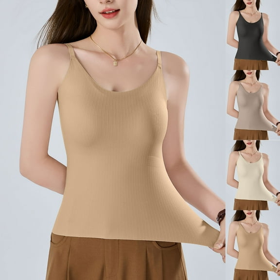 Fanxing Tank top with Built in Bra for Women Plus Size Spaghetti Strap Padded Athletic Tops Summer Camisole Shirts Workout Yoga Shirt Beige,XXL