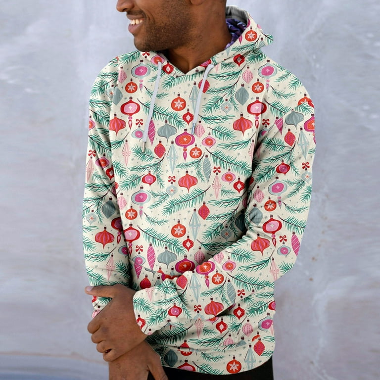 Mens Womens Couple Christmas Print Sweatshirt Long Sleeved Hooded