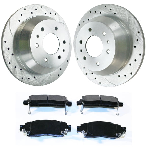 AutoShack Rear Drilled Slotted Brake Rotors Silver and Performance Ceramic Pads Kit Driver and Passenger SIde Replacement for Chevrolet Trailblazer GMC Envoy Saab 9-7x Buick Rainier 4WD BRKPKG002793