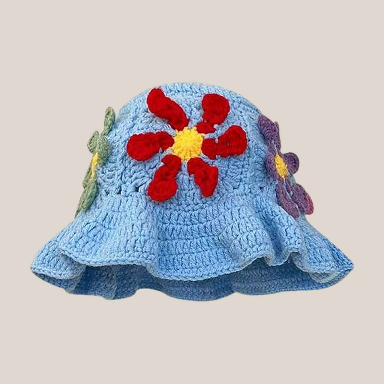 Povozer Women Crochet Hat Floral Crochet Bucket Hat Knitted