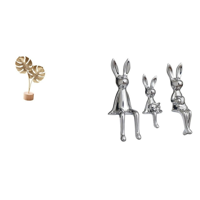 Escultura Nórdica Abstracta De Metal Con Forma De Hoja Y Conejo Para Familia, Adorno Creativo Para Centro De Mesa, Decoración De Escritorio Para Fiestas En El Hogar