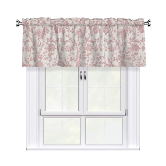 Vintage Blush Pink Floral Rod Pocket Valance Curtain, 54" W x 18" L, Light Filtering Polyester Window Treatment, Botanical Print for Kitchen, Bathroom, Living Room, Bedroom
