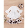 thumbnail image 4 of Kiapeise Toddler Kids Girls 3 Pieces Outfit Irregular Hem Long Sleeve Tops + Print Flare Pants + Neckerchief Set, 4 of 9