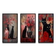 thumbnail image 2 of Designart "Black Cat by Vase with Red Flowers Painting I" Animals Cat Framed Wall Art Set Of 3 - Black Cat Frame Canvas Set For Living Room Decor, 2 of 6