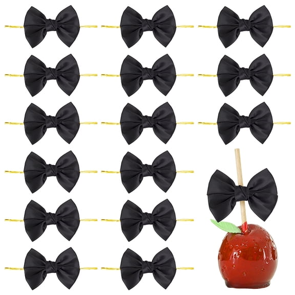50 pcs Black Twist Tie Bows with Wire Twist Ties Ribbon Bowknot Premade Bows Black Pretied Bows for Gift Wrapping Wedding Decor Cake Candy