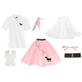 thumbnail image 4 of Hip Hop 50s Shop 1950s Adult 7 Piece Costume Set Poodle Skirt, Petticoat, Polo Shirt with Accessories (Medium Light Pink), 4 of 7