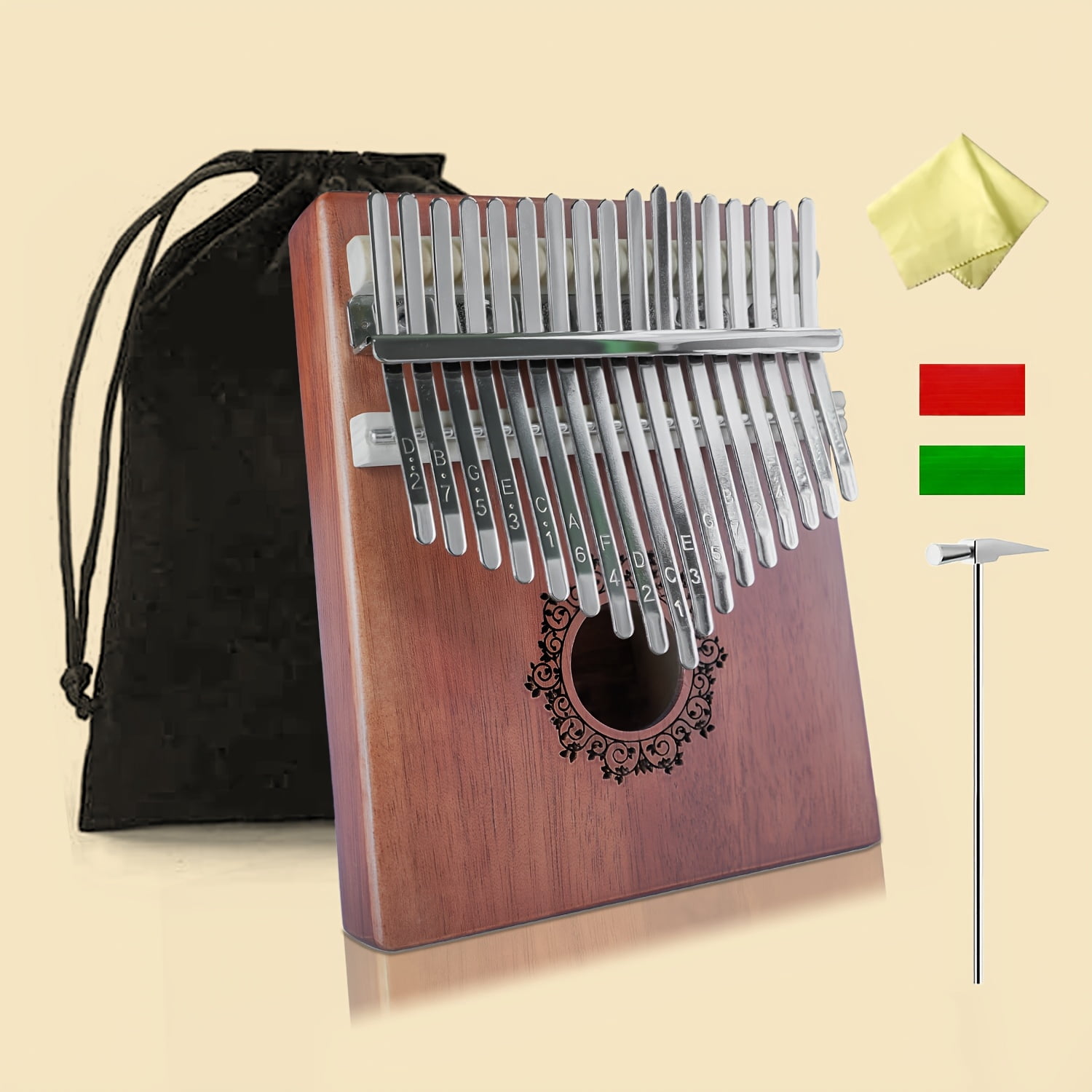 17 Key Kalimba Thumb Piano with Wood Body, Beginner Finger Piano Kit, Brown Portable Music Toy
