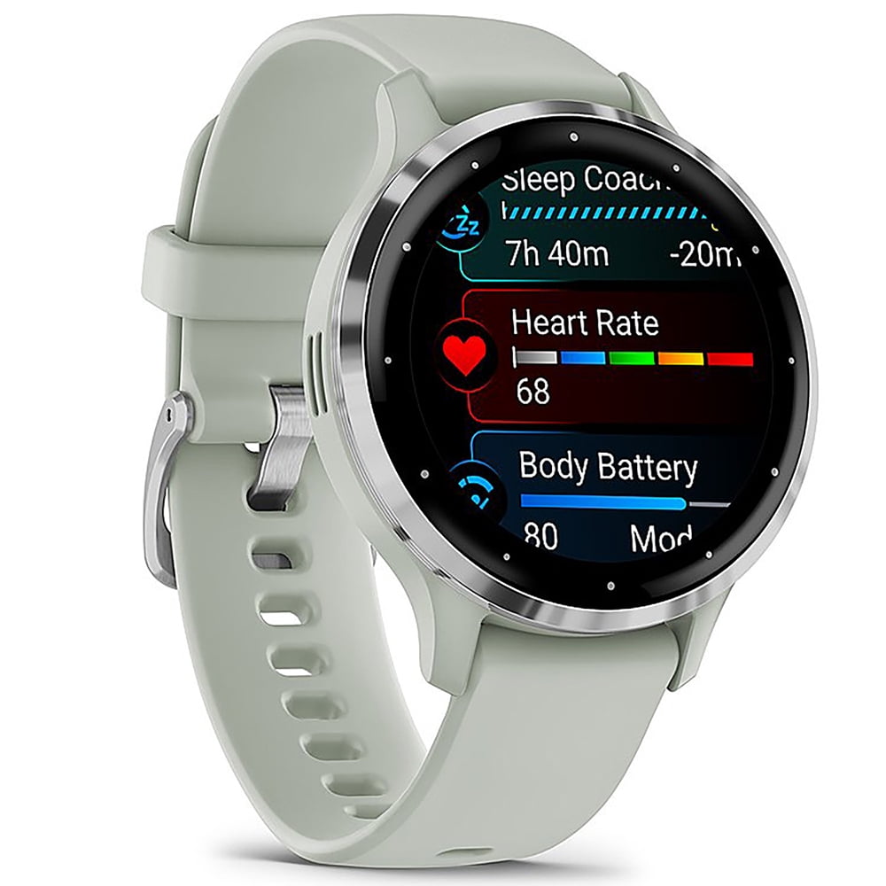 Garmin 010-02785-01 Venu 3S Health Fitness GPS Smartwatch Steel Bezel with Sage Gray Case 41mm Bundle with Dust Cover 3 Pack, 2-Pack Screen Protector and 2 YR CPS Enhanced Protection Pack
