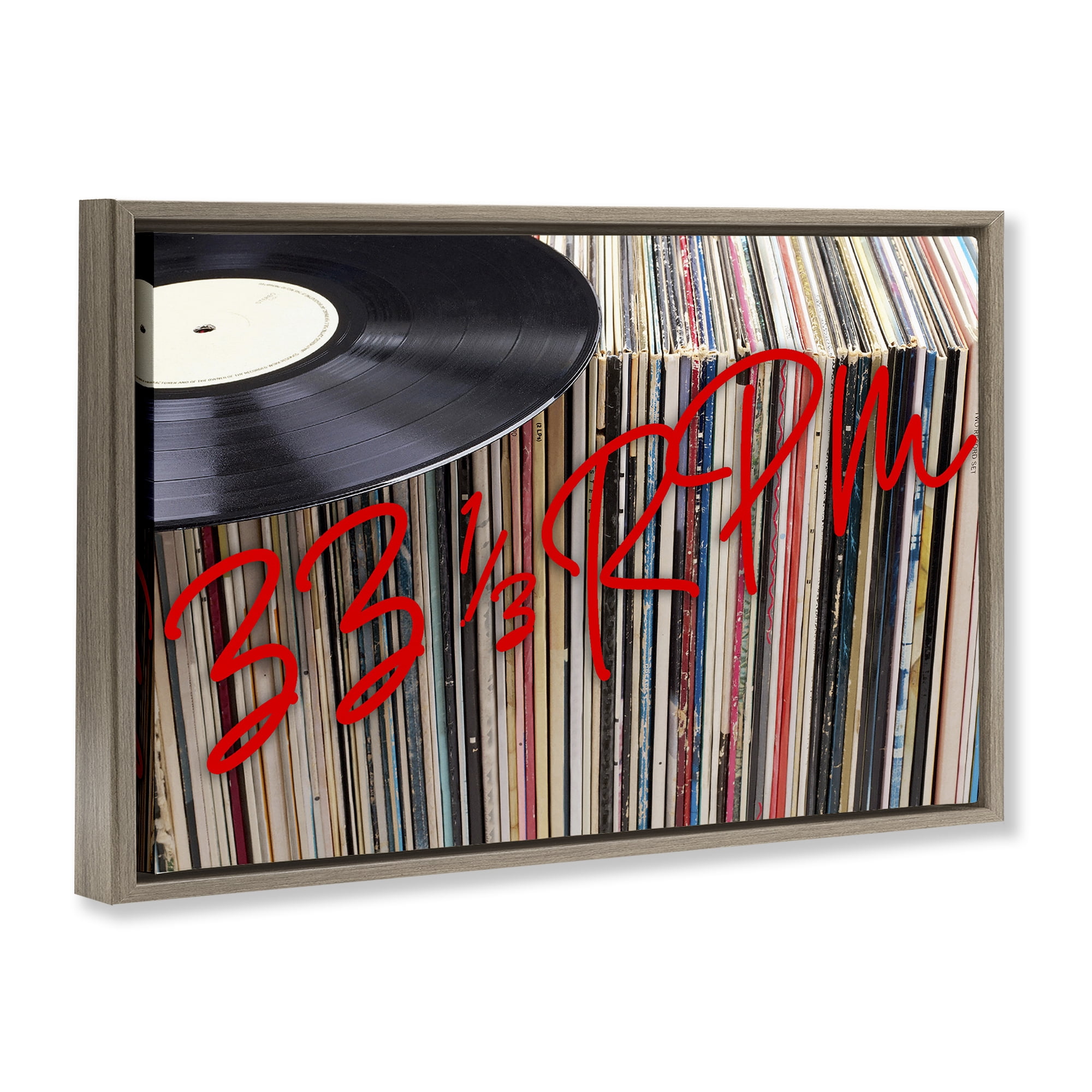 Stupell Industries Vinyl Record Stack Collection Brown Framed Floater Canvas Wall Art, design by Lil' Rue