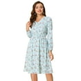 thumbnail image 1 of INSPIRE CHIC Robe Midi à Manches Longues Imprimé Floral Col en V pour Femmes, 1 of 5