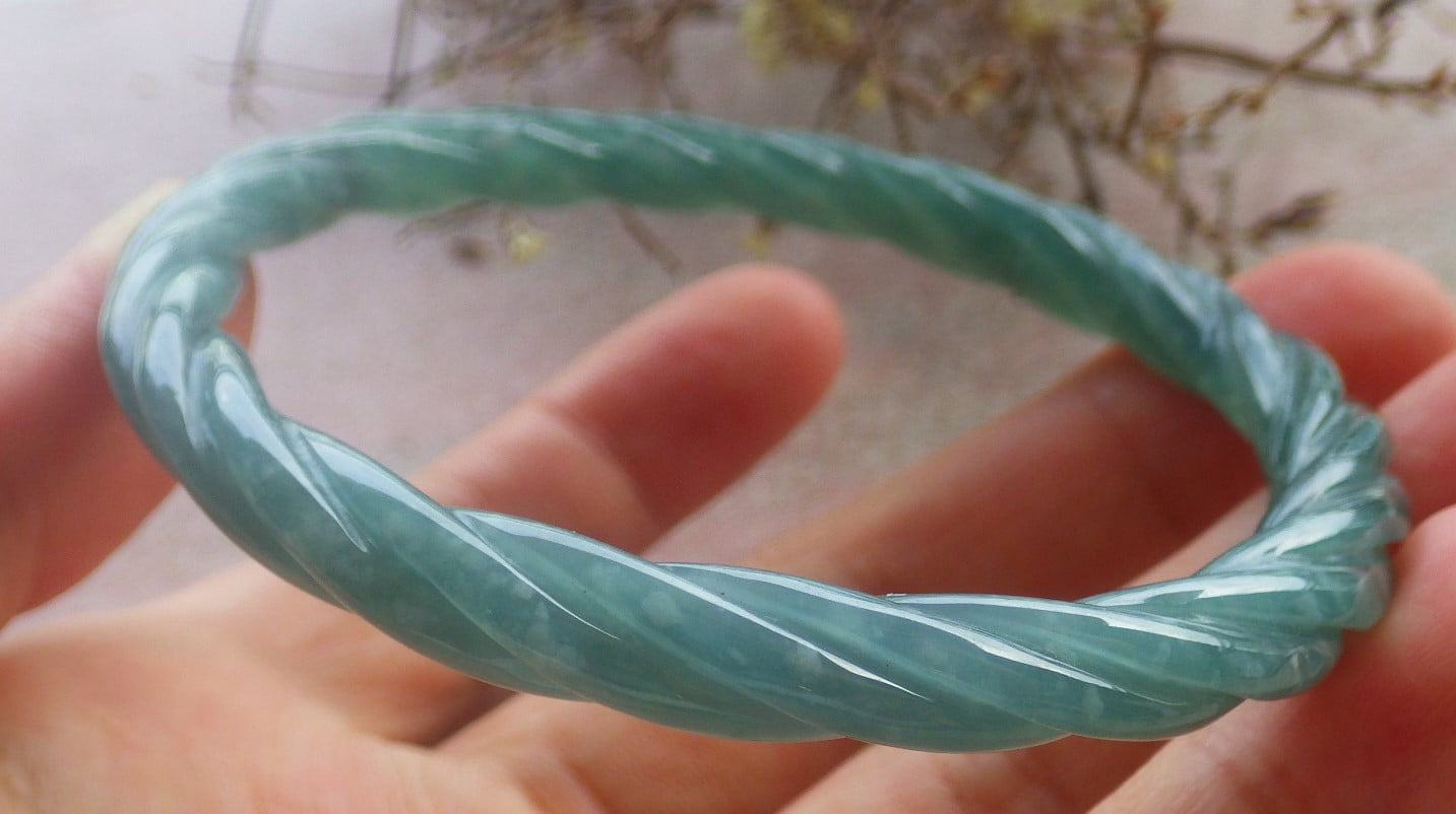 Icy Green Natural A JADE Jadeite Knotted Bangle Bracelet 59 mm 705002