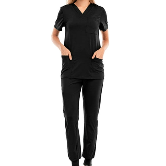 Uniformes De Enfermería Scrub Set Top Y Pantalón Con Cordón Y Cuello En V Para Cosmetología