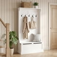 thumbnail image 4 of HOMCOM 3-in-1 Hall Tree Entryway Storage Bench with Coat Rack, Shoe Storage Cabinet, 5 Double Hooks, Anti-Tip Wall Anchor, Cream White, 4 of 10