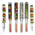 thumbnail image 4 of justharion BBQ Basket Iron Wire Kebab Grilling Rack Rectangle Wooden Handle Rust Protection Barbecue Vegetable Clip Shrimp Sausage Meat, 4 of 7