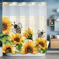thumbnail image 6 of Sunflower No Hooks Shower Curtain with Snap-in Liner Farmhouse Yellow Floral with Bee Retro Beige Background Shower Curtains for Bathroom, Waterproof, Easy Install, Washable 66"x72", 6 of 9