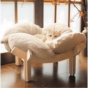 CheerPals Elevated Cat Bed, Washable Flower Pet Cushion with Sturdy Wooden Frame, Heavy-Duty Lounge Chair for Indoor Cats & Small Dogs, White