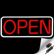 Large Flashing LED Neon OPEN Sign Light for Businesses with Remote - White Red