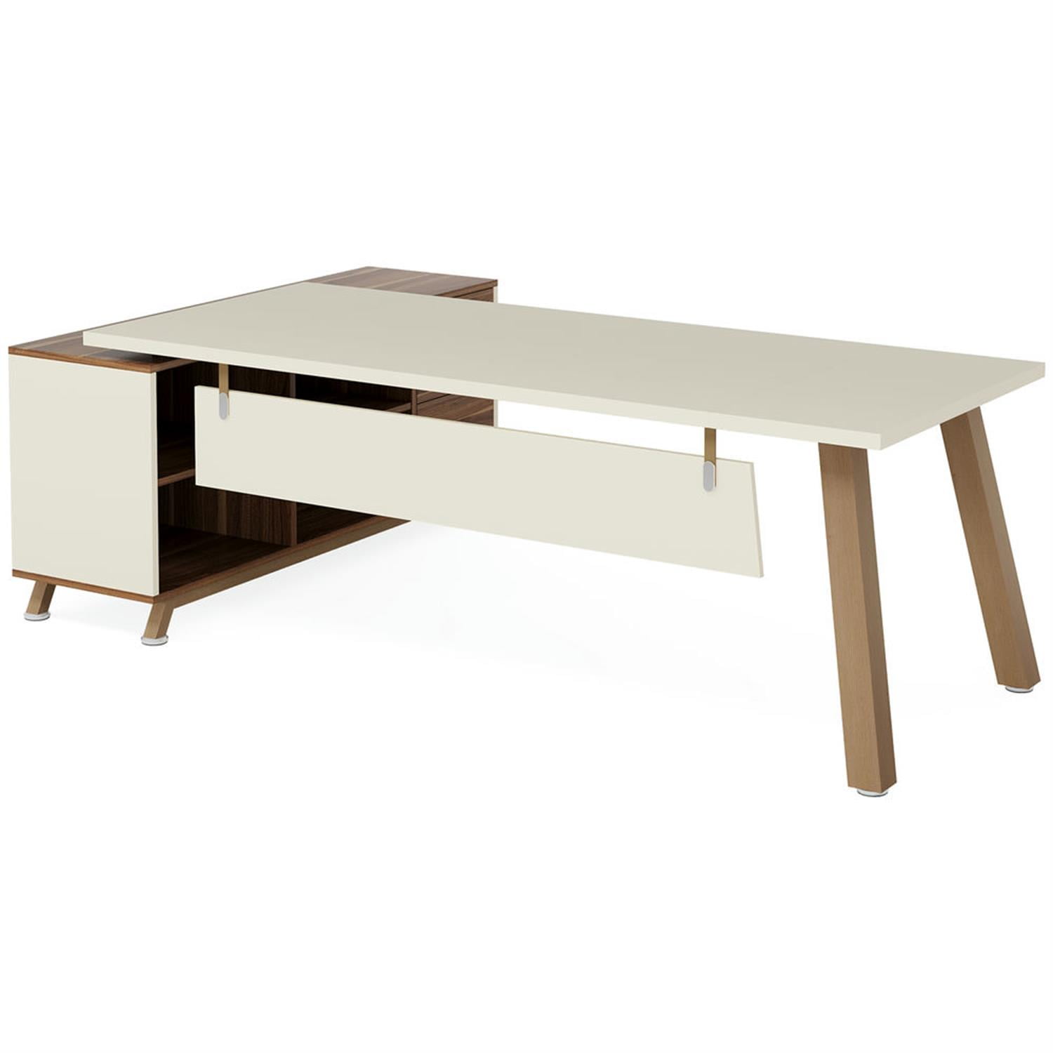 Demi Bonn Modern L Shaped Gaming Computer Desk, 71" Corner Executive Desk with File Cabinet for Home Office, White