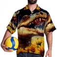 thumbnail image 4 of Crocodile Starry Sky Sunflower Men's Short Sleeve Button Down Beach Shirts, Casual Printed Summer Unisex Tops, 4 of 6