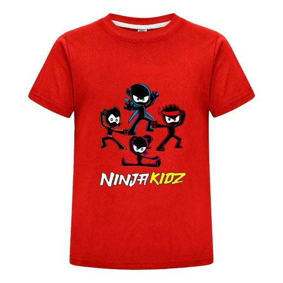 Ninja Kidz Cartoon T-Shirt for Kids – Colorful Ninja Characters Graphic Tee – Boys Girls Short Sleeve Cotton Top Ages 3-14