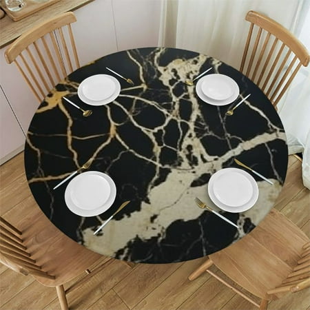 

BCIIG Marble Gold Abstract Round Table Cover Stain Resistant Washable Indoor Outdoor Tablecloth Kitchen Dining Parties 100% Polyester Waterproof Fabric Picnic Farmhouse 54 -58
