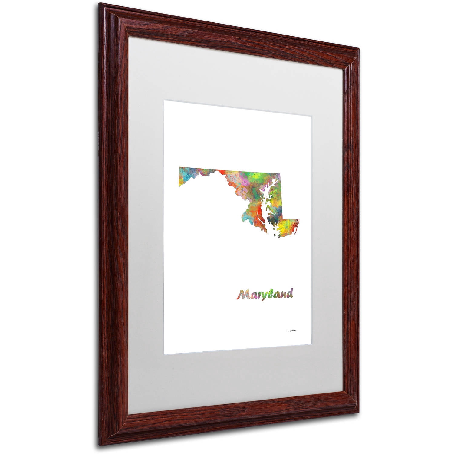 Trademark Fine Art "Maryland State Map-1" Canvas Art by Marlene Watson, White Matte, Wood Frame