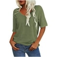 thumbnail image 3 of Itsame Women Plain Short Shirt Sleeved Tops Womens Casual T-Shirt Round Neck T Shirt Army Green Size M, 3 of 7